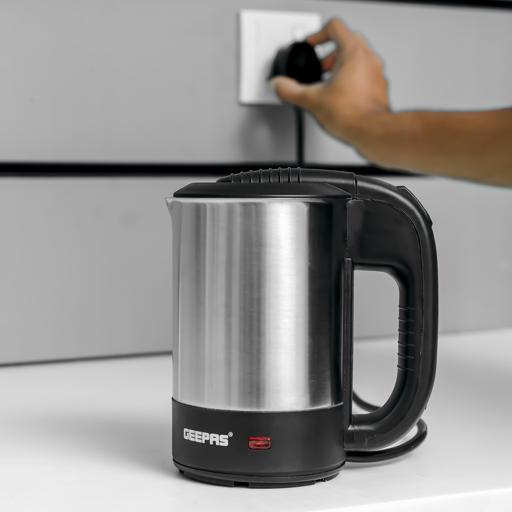 Geepas 0.5L Electric Kettle 1000W - Portable Design Stainless Steel Body, On/Off Indicator with Auto Cut Off, Fast Boil water, Milk, Coffee, Tea