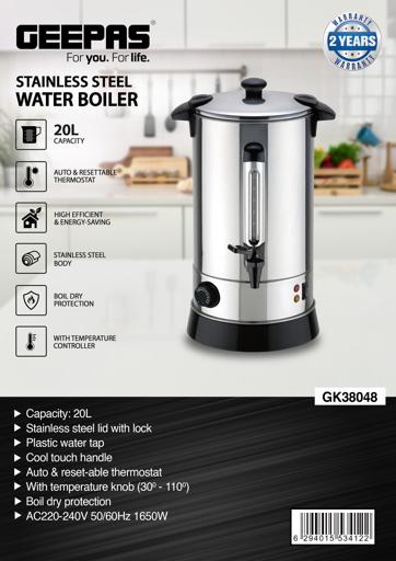 display image 19 for product Stainless Steel Electric Kettle, 20L Tap Kettle, GK38048 | Auto & Resettable Thermostat | Highly Efficient & Energy Saving | Boil Dry Protection | Heats Up Quickly & Easily