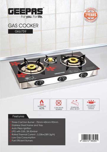 display image 25 for product 3-Burner Gas Cooker | Stainless Steel frame |  2 years Of Manufacturer Warranty - Geepas