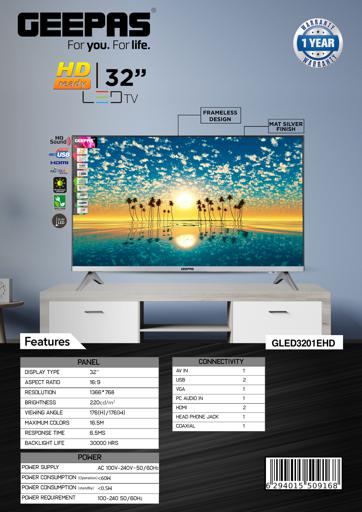 display image 14 for product 32" LED TV, Slim LED TV with Remote Control, GLED3201EHD | HDMI & USB Ports, AV Mode, Head Phone Jack, PC Audio In, VGA | Energy Saving Technology, Dynamic Sound