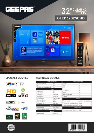 display image 10 for product 32" Smart LED TV, TV with Remote Control, GLED3202SEHD | HDMI & USB Ports, Head Phone Jack, PC Audio In | Wi-Fi, Android 9.0 with E-Share | YouTube, Netflix, Amazon Prime