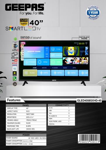 display image 18 for product 40" Smart LED TV, TV with Remote Control, GLED4058SXHD | HDMI & USB Ports, Head Phone Jack, PC Audio In | Wi-Fi, Android 9.0 with E-Share | YouTube, Netflix, Amazon Prime