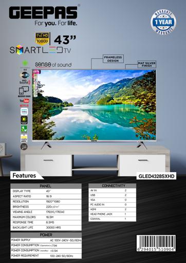 display image 20 for product 43" Smart LED TV, TV with Remote Control, GLED4328SXHD | HDMI & USB Ports, Head Phone Jack, PC Audio In | Wi-Fi, Android 9.0 with E-Share | YouTube, Netflix, Amazon Prime