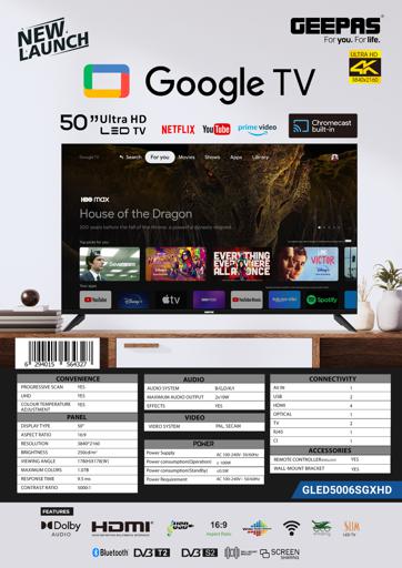 display image 16 for product Geepas 50'' 4K UHD, Google  Smart LED TV