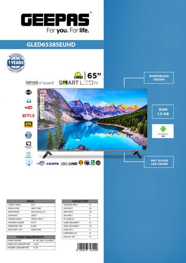 display image 22 for product 65" Smart LED TV, TV with Remote Control, GLED6538SEUHD | HDMI & USB Ports, Head Phone Jack, PC Audio In | Wi-Fi, Android 9.0 with E-Share | YouTube, Netflix, Amazon Prime