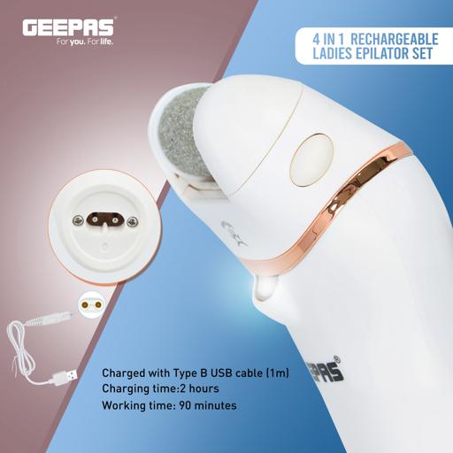 display image 2 for product 4-in-1 Rechargeable Epilator, 2 Speed Setting, GLS86059 | Hair Shaver Head, Epilator Head, Callous Remover Coarse Head, Callous Remover Fine Head | Li-Ion 600mAhx1 Battery