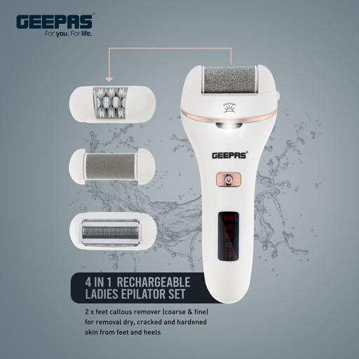 display image 3 for product 4-in-1 Rechargeable Epilator, 2 Speed Setting, GLS86059 | Hair Shaver Head, Epilator Head, Callous Remover Coarse Head, Callous Remover Fine Head | Li-Ion 600mAhx1 Battery