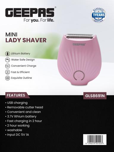 display image 12 for product Geepas GLS8691 Lady Shaver - Rechargeable Portable Hair Remover Electric Trimmer Epilator for Face, Eyebrow, Legs Bikini Line Ladies Shaver- Wet & Dry Use