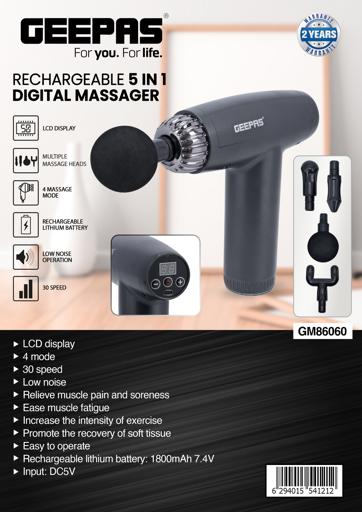 display image 15 for product Rechargeable 5-in-1 Digital Massager, Massage Gun, GM86060 | 30 Speeds Percussion Muscle Massager | Portable Fascia Gun with 4 Massager Heads for Athletes Muscle Tension Pain Relief