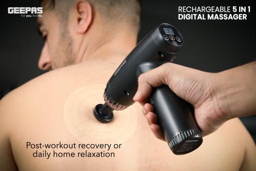 display image 6 for product Rechargeable 5-in-1 Digital Massager, Massage Gun, GM86060 | 30 Speeds Percussion Muscle Massager | Portable Fascia Gun with 4 Massager Heads for Athletes Muscle Tension Pain Relief