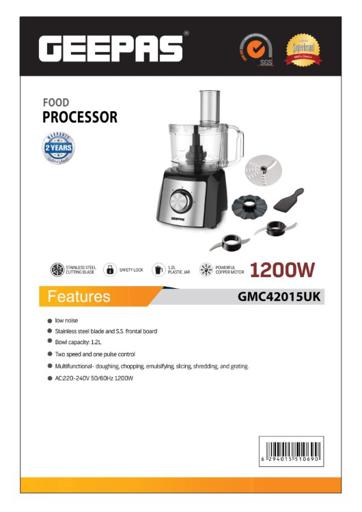 Geepas 1200W Compact Food Processor and Blender, Stainless Steel