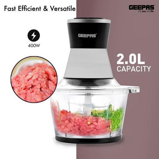 Electric Food Chopper Meat Processor, 2 Speed 500W 8 Cups Food Grinder w/  2L BPA-Free Glass Bowl & 4 Sharp Blades for Meat, Vegetables, Fruits and