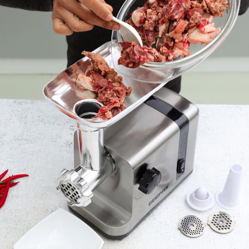 display image 4 for product Stainless Steel Meat Grinder, Alloy Steel Blades, GMG42506 | Electric Meat Mincer With Reverse Function | 3 Metal Cutting Plates, Accessories, Metal Gears | Ideal For Meat Processing