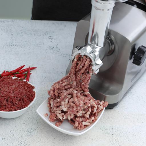 display image 2 for product Stainless Steel Meat Grinder, Alloy Steel Blades, GMG42506 | Electric Meat Mincer With Reverse Function | 3 Metal Cutting Plates, Accessories, Metal Gears | Ideal For Meat Processing