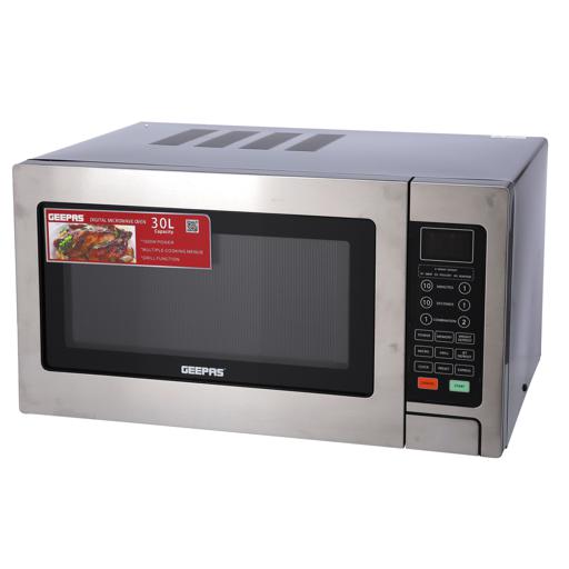 display image 8 for product Digital Microwave Oven 30L | 1500W Oven with Multiple Cooking Menus |Reheating, Defrost & Grill | Ideal Grilling, Roasting, Heating & More - Geepas 