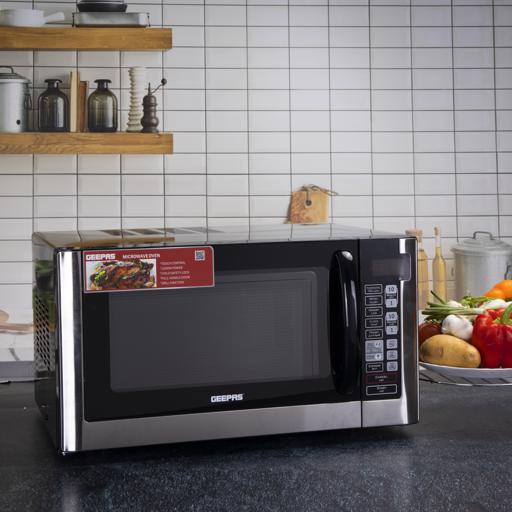 display image 1 for product Geepas GMO1898 45L Digital Microwave Oven - 1500W Multiple Cooking Menus with Arabic Control Panel |Reheating & Defrost Function|Handle door, Digital Controls