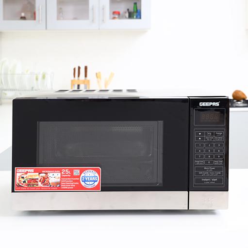 display image 1 for product Geepas GMO2706CB 25L Digital Microwave Oven - 1400W Microwave Oven |Multiple Cooking Menus |Reheating, Defrost & Grill Function|270mm Turntable Glass