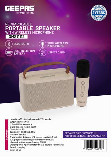display image 18 for product Geepas GMS11112 Rechargeable Portable Speaker - 2600 mAh Battery Powered Speaker with Bluetooth, Microphone & Cable, USB Charging for Smartphones & Tablets