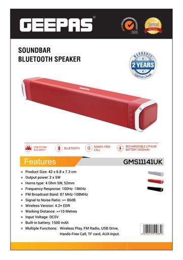 display image 12 for product Geepas GMS11141UK Bluetooth Speaker - Bluetooth Speaker with Hands-Free Calls | BT/USB/TF/FM/AUX |1500mAh Battery |Ideal for Parties, Movies, Playing Games