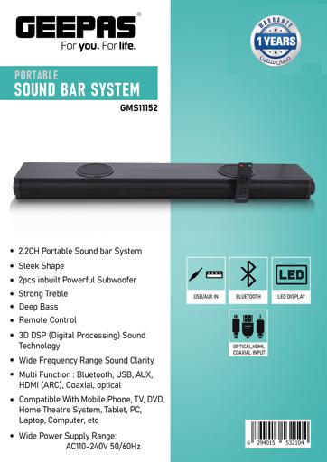 display image 9 for product Portable Sound Bar System, LED Display & 3D DSP, GMS11152 | USB/ AUX/ Bluetooth/ HDMI | 2.2CH Speaker  with Remote Control | Connect to TV, Mobile, Laptop & More