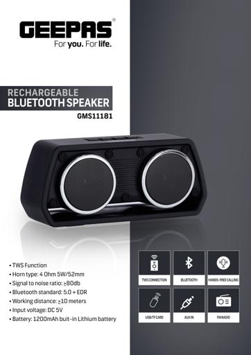 display image 5 for product Rechargeable Bluetooth Speaker, BT/USB/TF Card/FM, GMS11181 | 1200mAh Lithium Battery Speaker with TWS & Aux-In | Portable Speaker with Hands-Free Calling