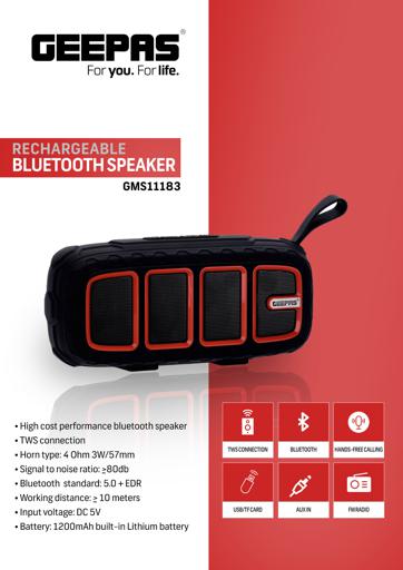 display image 8 for product Bluetooth Rechargeable Speaker, Hand-Free Calling, GMS11183 | Portable Wireless Speakers | 1200mAh Lithium Battery | TF Card, AUX-In, USB, FM Radio for Home, Party, Outdoor