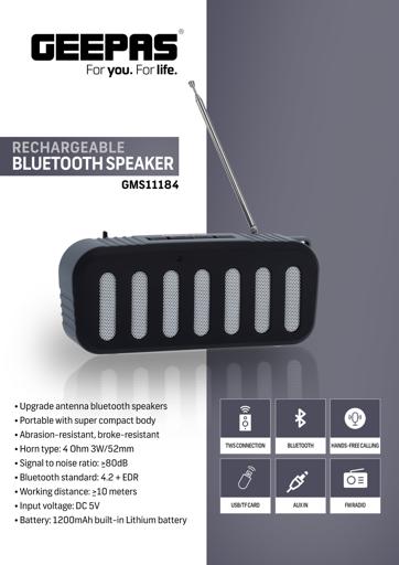 display image 8 for product Rechargeable Bluetooth Speaker, TWS Connection, GMS11184 | Portable Wireless Speakers | 1200mAh Battery | BT/ TF Card/ AUX/ USB Playback | For Home, Party, Outdoor