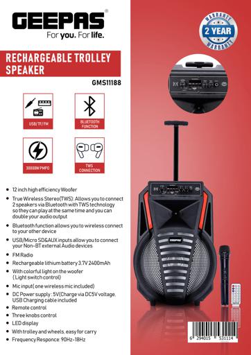 display image 15 for product 12''Speaker/USB/TF/FM/BT/Rmt 1x1