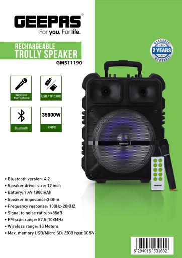 display image 9 for product Rechargeable Trolley Speaker | Bluetooth Portable Speaker with Mic and Remote - Geepas 