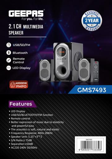 display image 13 for product Geepas GMS7493N 2-in-1 CH Multimedia Speaker, Remote Control | Powerful 5.25" Sub-Woofer | USB, Bluetooth & Multiple Device Inputs | Surround Sound Effect Super Bass