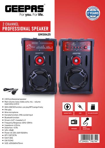 display image 8 for product Geepas GMS8425 6.5" 2 Channel Professional Speakers - Master Volume/Bass/Treble Knob, Wireless Microphone, USD & SD Ports |Ideal for Discos, Singing, Karaoke