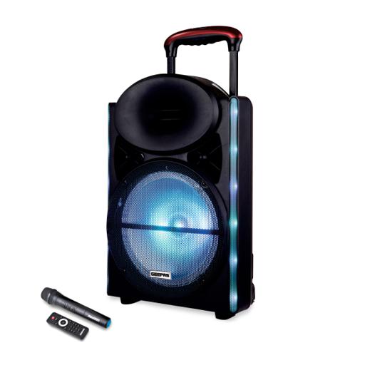 display image 0 for product Geepas GMS8567 12-Inch Trolley Bluetooth Speaker - Portable Wireless Microphones, Rechargeable Battery |Karaoke DJ Speaker |LED Lights |Trolley Handle