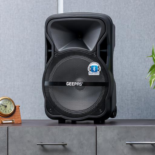 display image 6 for product Geepas GMS8568 Portable & Rechargeable Speaker - Wireless Microphones, 1800mAh Battery| Karaoke DJ Speaker & LED Lights |Portable Speaker |Trolley Handle
