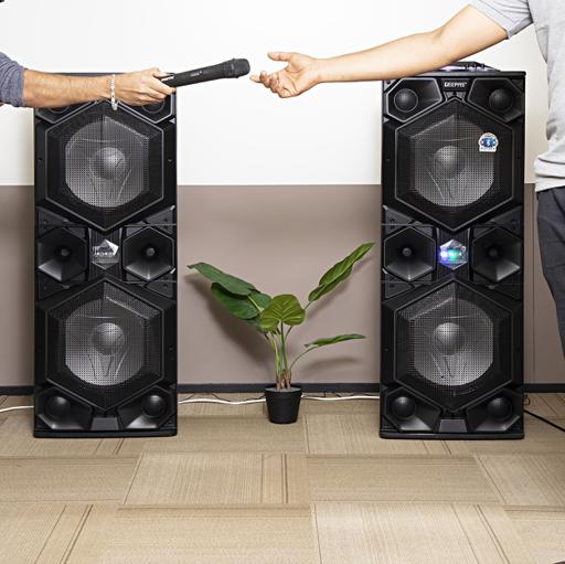 display image 3 for product Geepas GMS8569 Professional Active Speaker System - Bluetooth Speaker |Wireless Microphones, | LED Lights |Trolley Handle, USB & Auxiliary Inputs