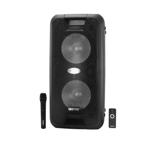 Geepas GMS8574 10-Inch Rechargeable Professional Speaker - Wireless Microphones, Battery Rechargeable | 50000 PMPO | Portable Woofer with Trolley Handle hero image