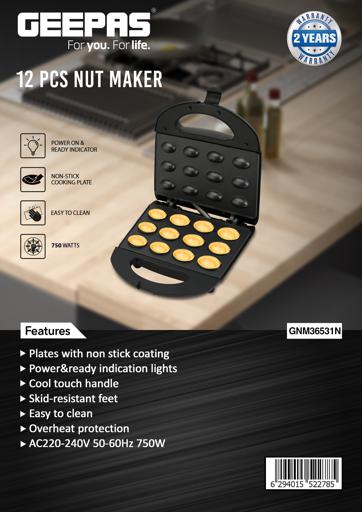 display image 17 for product 12 Pcs Nut Maker, Non-Stick Nut Maker, GNM36531N | Power & Ready Indication Lights | Overheat Protection | Cool Touch Handle | Skid-Resistant Feet | 2 Years Warranty