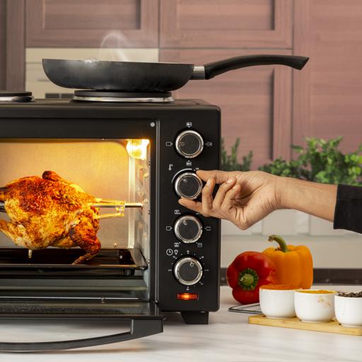 display image 2 for product Electric Oven with Rotisserie & Convection, 38L, GO34052 | Dual Hot Plate | 60min Timer | Adjustable Temperature | Stainless Steel Heating Elements