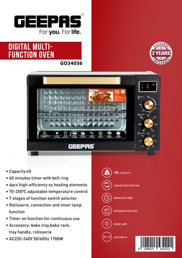 display image 21 for product Digital Multifunction Oven, Rotisserie & Convection, GO34056 | 60min Timer with Bell Ring | Inside Lamp | Temperature Control | 45L Oven with 7 Stages of Function Switch Selector