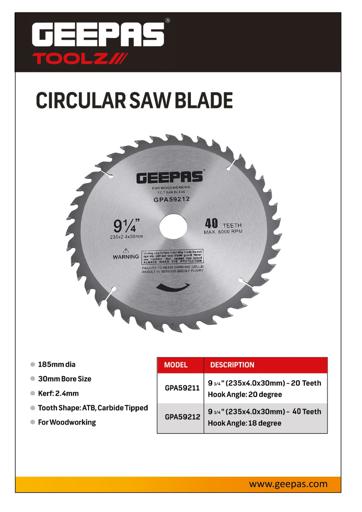 display image 7 for product Geepas GPA59212 Professional Circular Saw Blade - 235mm x 30mm Bore, |Thin Kerf | 48 ATB Sharp Teeth | Ideal for Carpenter, Professional, DIYers & More