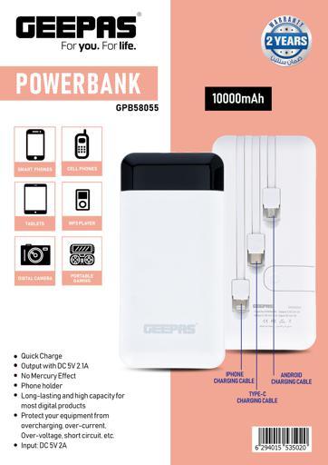 display image 7 for product Power Bank, Portable Power Bank with 3 Types Cable, GPB58055 | 10000mAh Power Bank with Phone Holder | Power Bank for Smart Phones, Tablets, MP3 Player, Camera