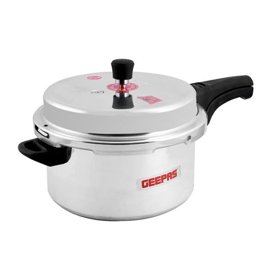 display image 0 for product Geepas GPC327 7.5L Stainless Steel Induction Base Pressure Cooker - Lightweight & Durable Cooker with Lid, Cool Handle & Safety Valves | 5 Years Warranty