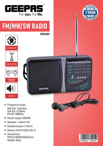 display image 7 for product Geepas GR6821 Radio With 4 Band - AM/SW/TV/FM  Bands| Big Speaker, Standard Earphone Included, Large Knob| Ideal for Indoor & Outdoor Use | 2 Years Warranty