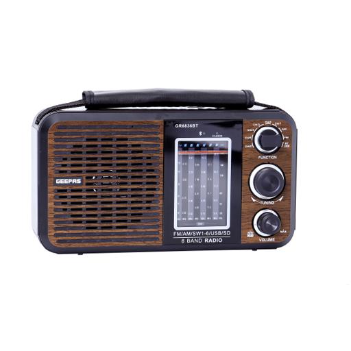 Geepas Rechargeable Radio - BT/USB/SD /MP3 Music Player | Bluetooth Speaker | Lightweight FM Radio, 8 Band Radio | Stylish Retro Design | 2 Year warranty hero image