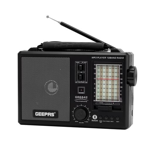 Geepas GR6842 Rechargeable Radio - BT/USB/SD /TF Music Player | Bluetooth Speaker | Lightweight Portable FM Radio | 10 Band Radio  | Stylish Retro Design hero image