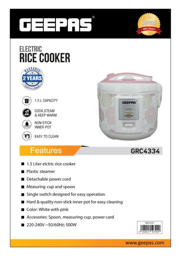 Electric Rice Cooker - Non-Stick Removable Bowl, Keep Warm Function 1.0L to  1.8L