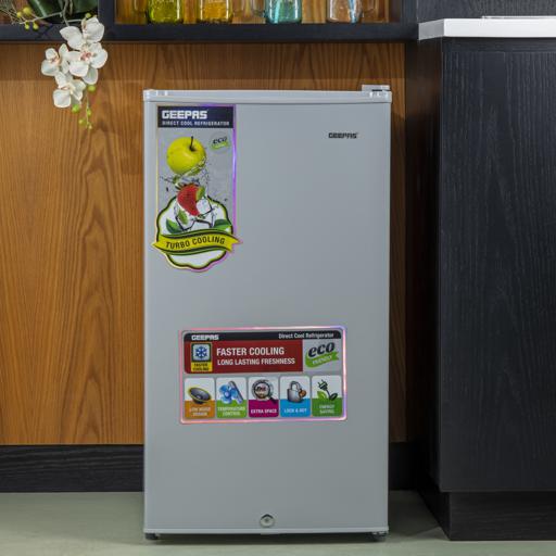 display image 5 for product Defrost Mini Fridge with Lamp, Door Lock & Key, GRF115SPEN - Low Noise Design, Compact, Powerful Compressor, Energy Saving, Faster Cooling, Adjustable Thermostat, 110L Capacity