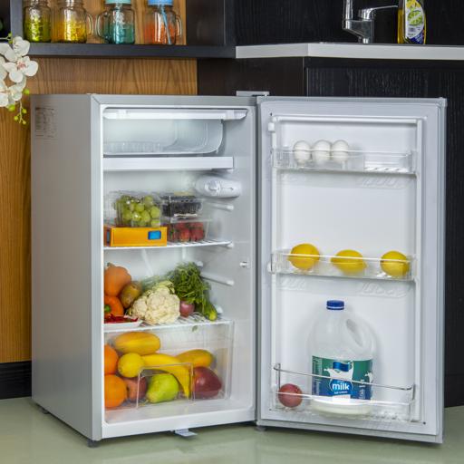 display image 3 for product Defrost Mini Fridge with Lamp, Door Lock & Key, GRF115SPEN - Low Noise Design, Compact, Powerful Compressor, Energy Saving, Faster Cooling, Adjustable Thermostat, 110L Capacity