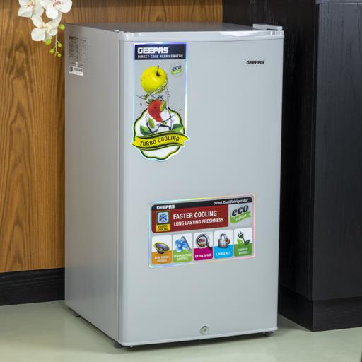display image 7 for product Defrost Mini Fridge with Lamp, Door Lock & Key, GRF115SPEN - Low Noise Design, Compact, Powerful Compressor, Energy Saving, Faster Cooling, Adjustable Thermostat, 110L Capacity
