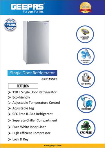 display image 14 for product Defrost Mini Fridge with Lamp, Door Lock & Key, GRF115SPEN - Low Noise Design, Compact, Powerful Compressor, Energy Saving, Faster Cooling, Adjustable Thermostat, 110L Capacity