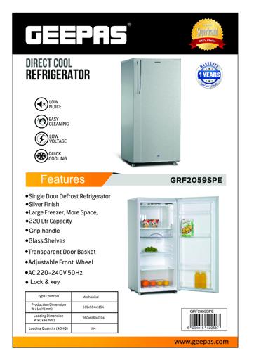 display image 18 for product Geepas 200L Single Door Refrigerator - Free Standing Durable Double Door Refrigerator, Quick Cool